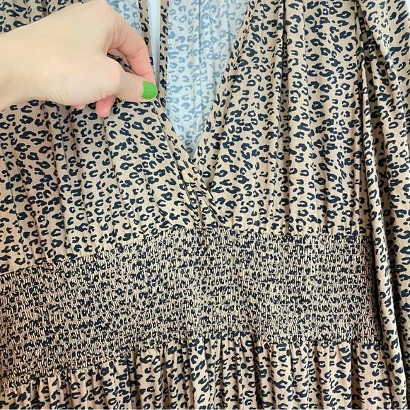 LINI Long Dress Womens Size Large Leopard Cora VNeck Tiered Print Long Sleeve - Picture 7 of 16